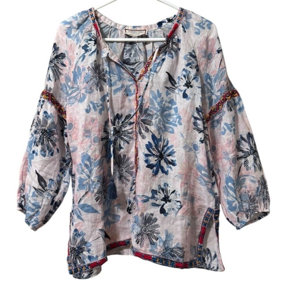 Johnny Was‎ Workshop Size Small Embroidered Long Sleeve Tunic Top Blouse Floral